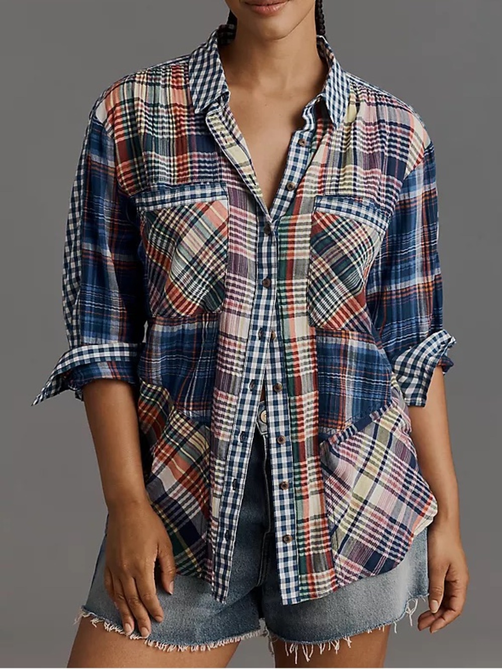 Anthropologie The Hadley Relaxed Buttondown Shirt Pilcro Size Large Mixed Print